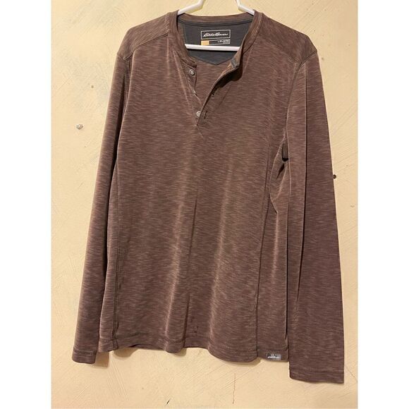 Eddie Bauer Men’s Brown Shirt M Active Long Sleeve Contour Performance Henley - Picture 1 of 8